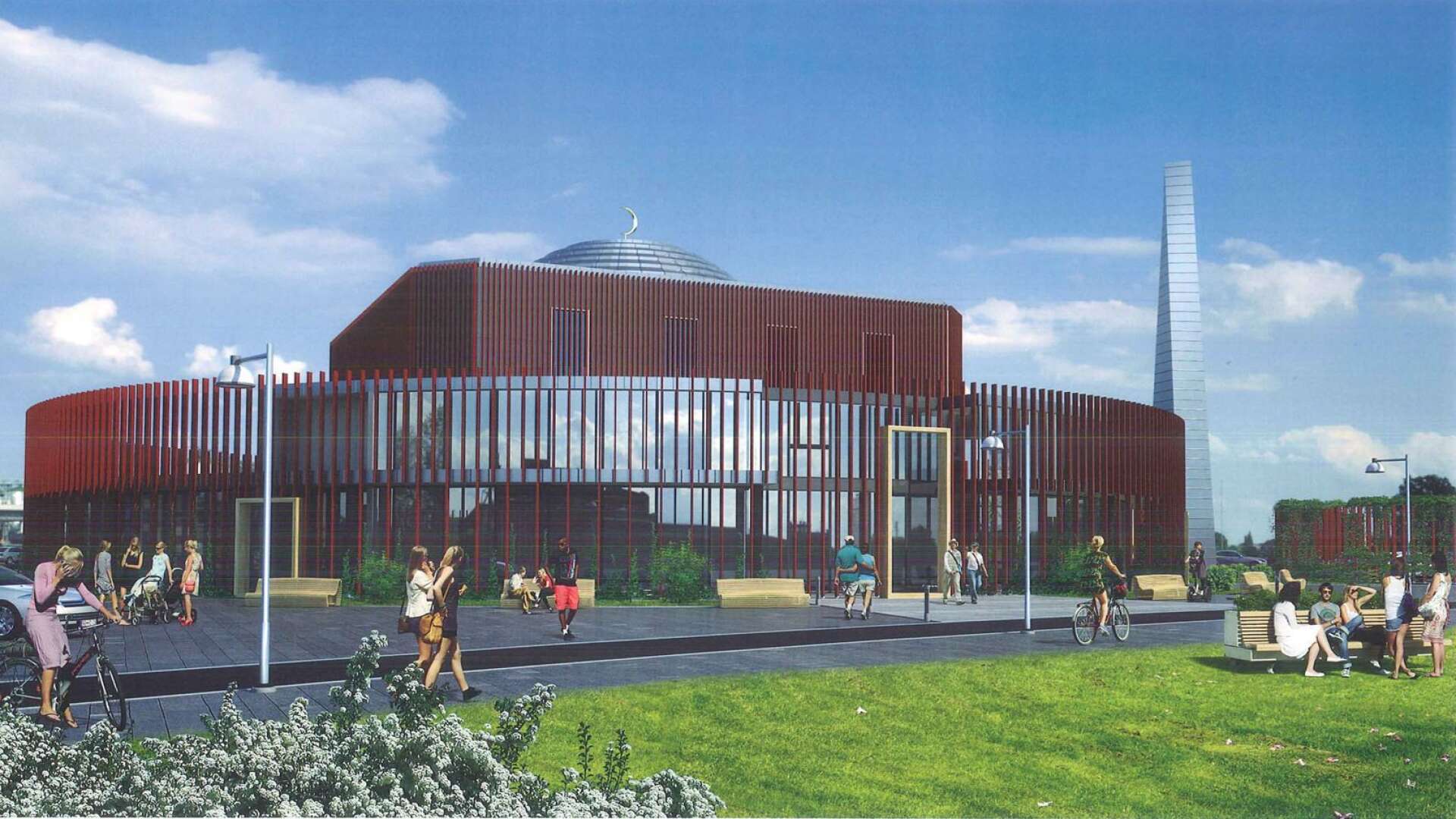 Så här ska den nya moskén se ut enligt planerna. Placeringen är vid den före detta rondellen i närheten av Nobelgymnasiet på Rud i Karlstad.