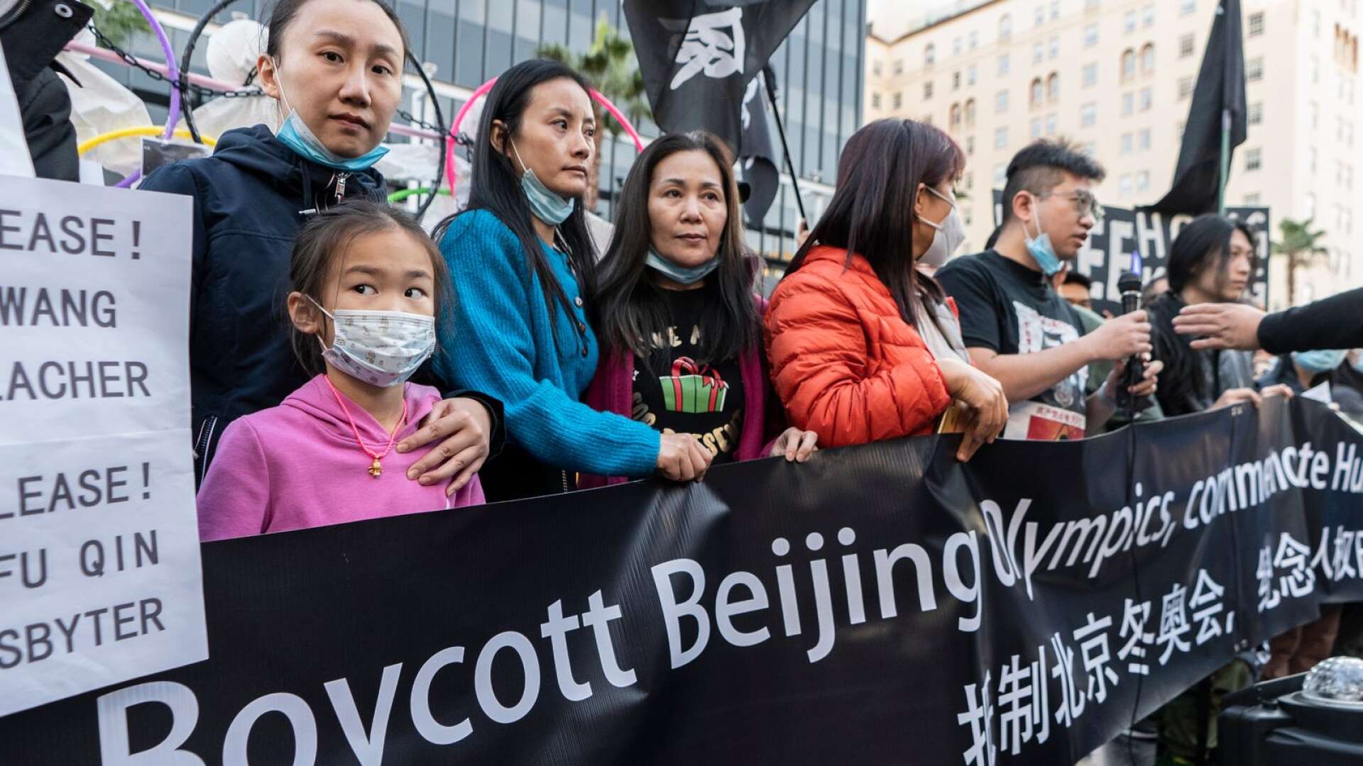 Protester i Los Angeles under fredagen mot OS i Peking.