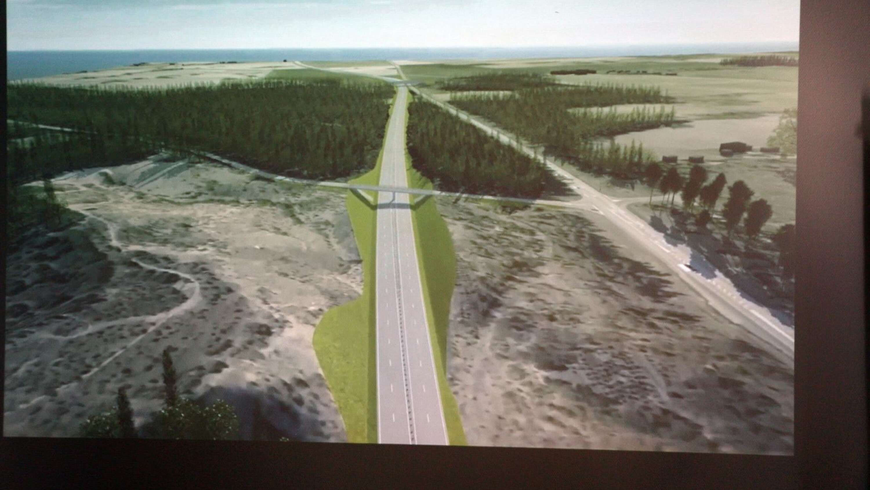 Så här ser en visualiserad bild ut över den nya sträckningen av E20 mellan Mariestad och Götene. Till höger ses befintlig vägsträckning.