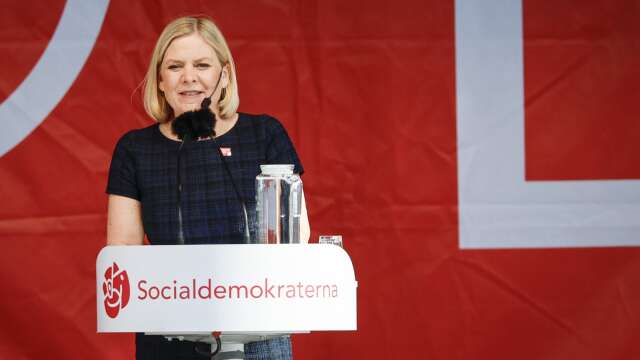 Socialdemokraternas partiledare Magdalena Andersson förstamajtalade i Göteborg. 