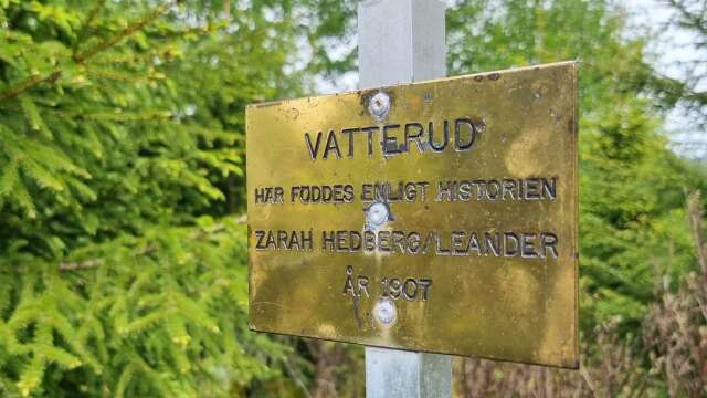 Huruvida Zarah Leander verkligen föddes i Vatterud i Norra Treskog är omtvistat. Men skylten finns där i alla fall.