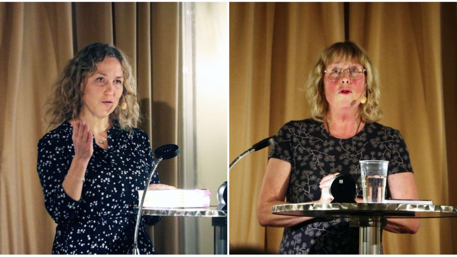 Bokdebuterande och Augustnominerade Marit Kapla (till vänster) och prisade Dalslandsförfattaren Pia Hagmar pratade om sina nya böcker på Stadt.