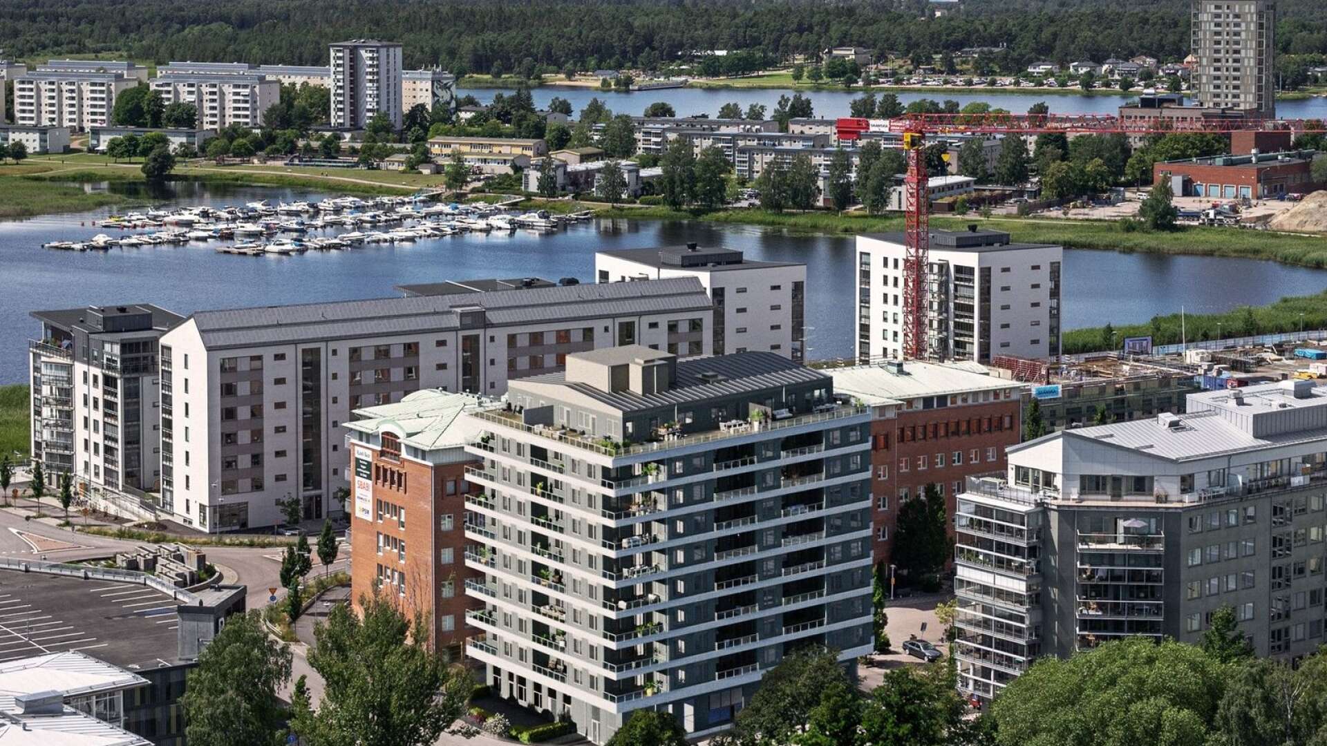 Peab ska bygga ett nytt tiovåningshus med 62 lägenheter på tomten bakom det så kallade Tieto-huset på Kanikenäset i Karlstad. Så här kommer det att se ut. Byggstart blir det till våren. 