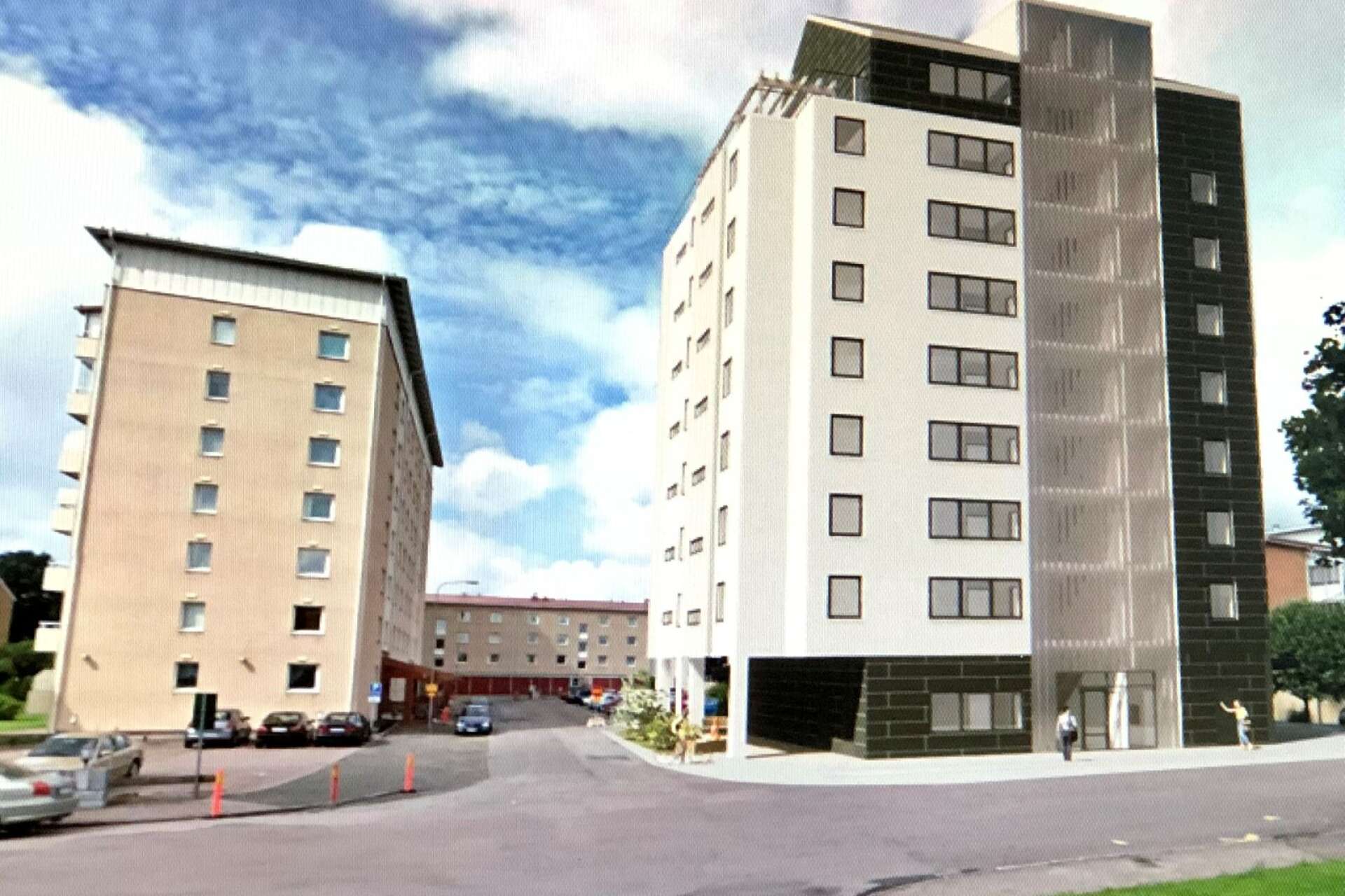Så här kommer det nya flerbostadshuset på Våxnäs se ut när det står färdigt i början av 2023.