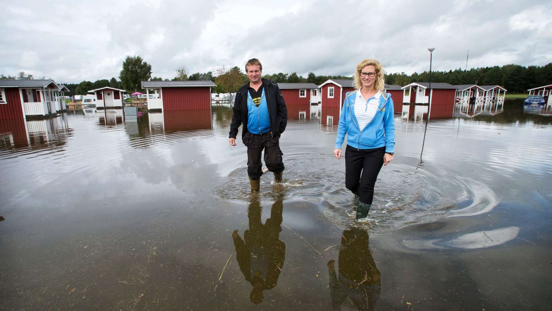 Ett skyfall i augusti 2014 ledde till omfattande översvämningar vid campingen och stugbyn på Skutberget, berättade First camps platschef Jeanette Eriksson.