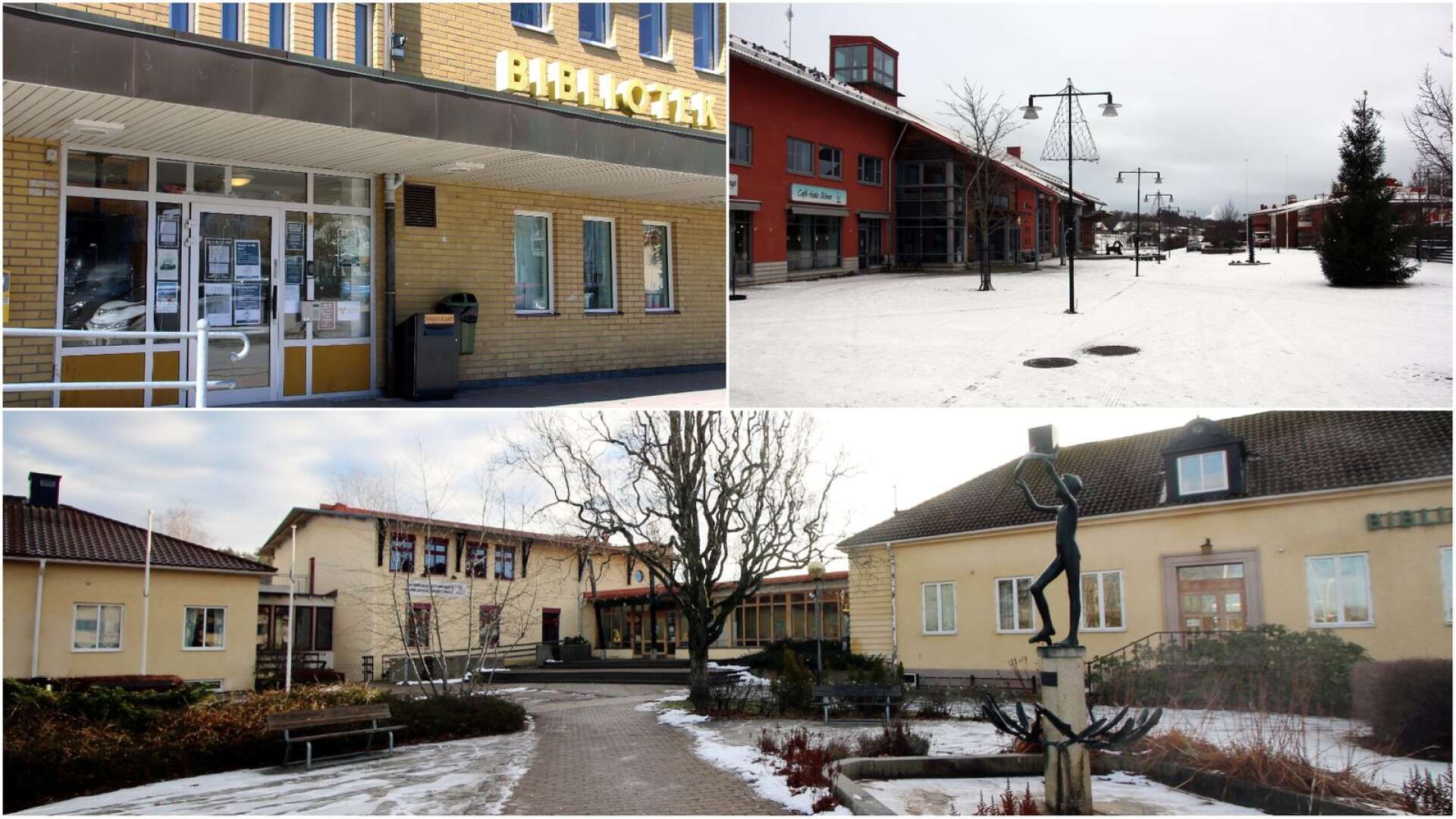 Dals-Eds och Färgelanda bibliotek (de övre bilderna) öppnar sina bibliotek för fysiska besökare i dag, måndag. Bengtsfors bibliotek (nedre bilden) avvaktar ett tag till.